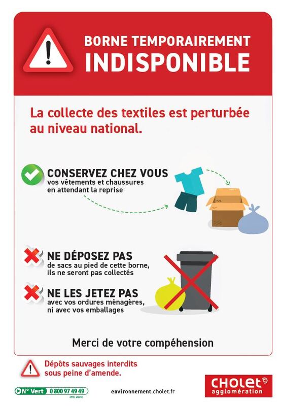Indisponibilité des bornes textiles